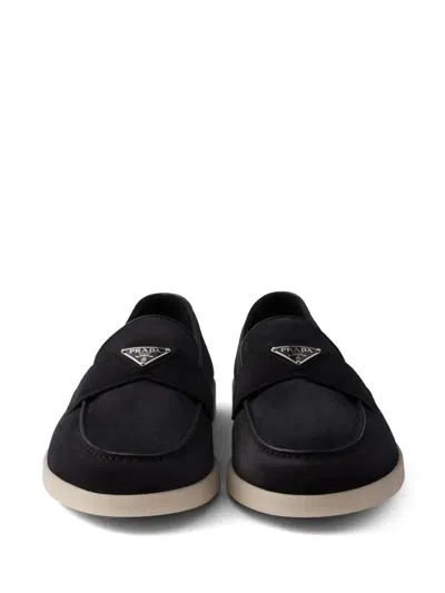Prada Blue Calf Flat Shoes In Black