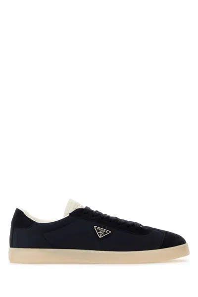 Prada Midnight Blue Re-nylon And Suede Sneakers In Black