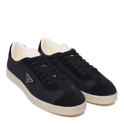 Prada Midnight Blue Re-nylon And Suede Sneakers In Black