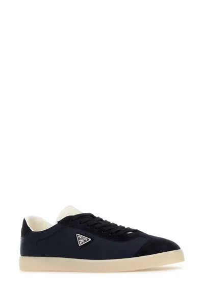 Prada Midnight Blue Re-nylon And Suede Sneakers In Black