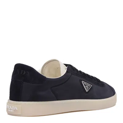 Prada Midnight Blue Re-nylon And Suede Sneakers In Black