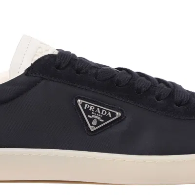 Prada Midnight Blue Re-nylon And Suede Sneakers In Black