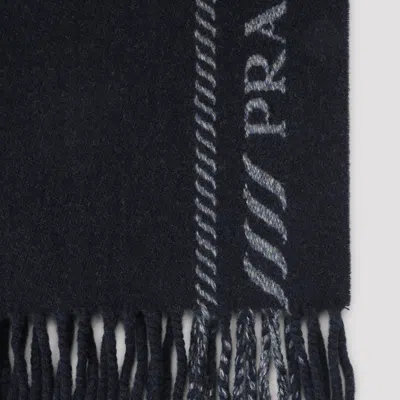 Prada Striped Pattern Scarf Fringed Edges In Blue
