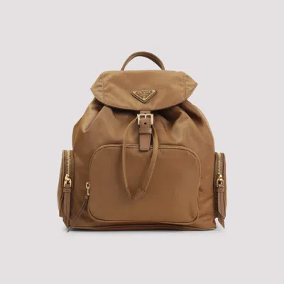 Prada Triangle Logo Nylon Backpack In Brown