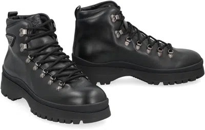 Prada Logo Plaque-detailing Boots In Black