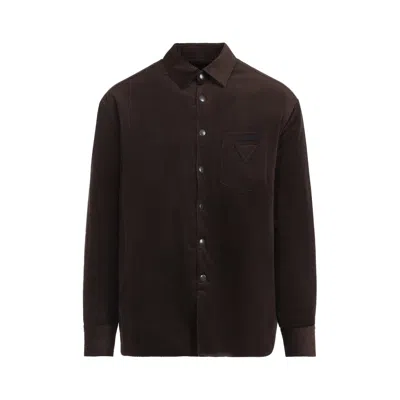Prada Long Sleeve Corduroy Shirt Chest Pocket In Brown