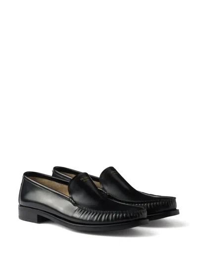 Prada Brushed Fumé Leather Loafers In Black