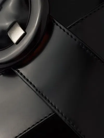 Prada Brushed Leather Crisscross Band Sandals With Plexiglas Buckle In Black