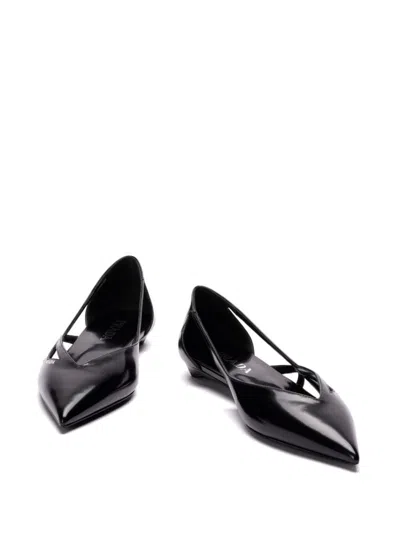 Prada Brushed Leather Cut-out Ballerinas In Black