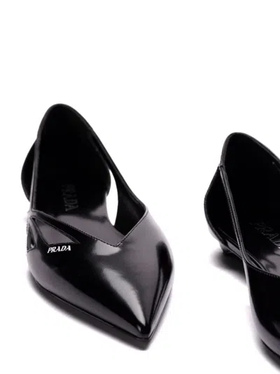 Prada Brushed Leather Cut-out Ballerinas In Black