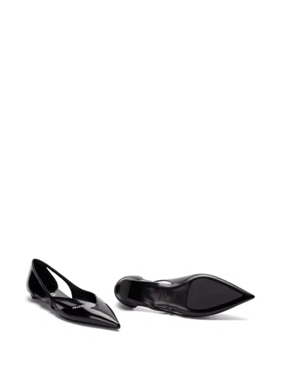 Prada Brushed Leather Cut-out Ballerinas In Black