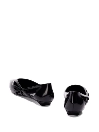 Prada Brushed Leather Cut-out Ballerinas In Black