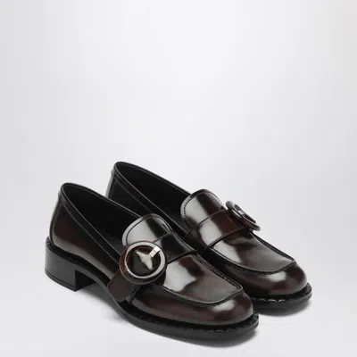 Prada Brushed Leather Moccasins In Burnt Color In Brown