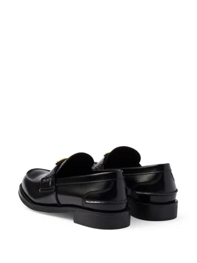 Prada Brushed Leather Loafers With Leather Band In Black