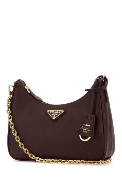 Prada Burgundy Leather Re-edition 2005 Shoulder Bag In Purple