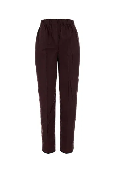Prada Recycled Nylon Trousers Side Pockets In Brown