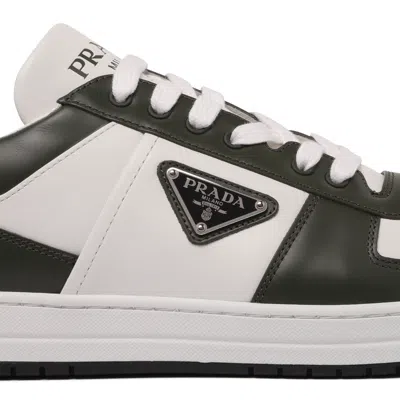 Prada Two Tone Leather Downtown Sneakers In Black