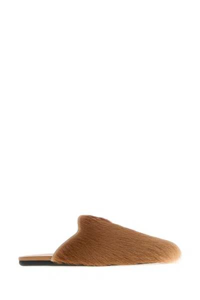 Prada Hairy-effect Sabot Flat Mules In Brown