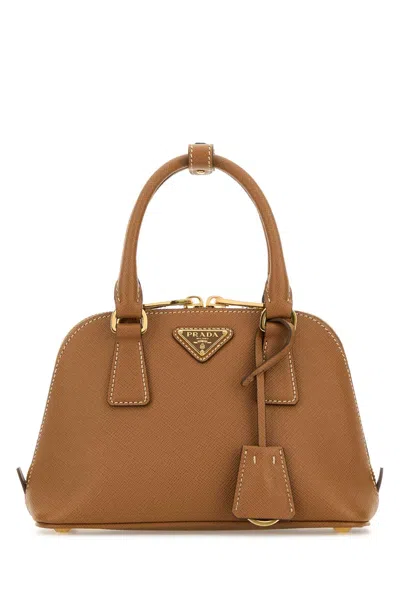 Prada Camel Leather Handbag In Brown