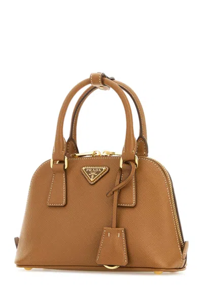 Prada Camel Leather Handbag In Brown