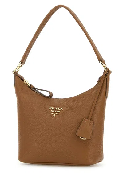 Prada Camel Leather Shoulder Bag In Brown