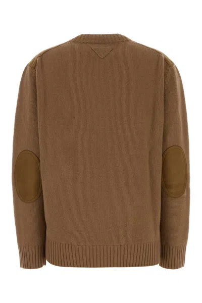 Prada Camel Wool Blend Sweater In Brown