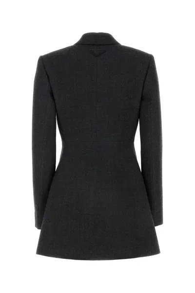 Prada Tailored Wool Blazer Structured Shoulders In Black