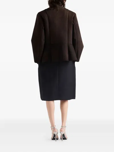 Prada Chevron Wool Midi Skirt With Bow Detail In Black
