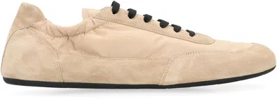 Prada Women Ivory Re-nylon And Suede Collapse Sneakers In Neutral