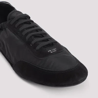 Prada Collapse Re-nylon And Suede Elasticized Sneakers In Black