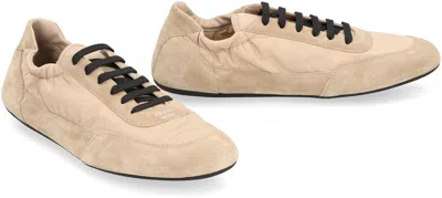 Prada Women Ivory Re-nylon And Suede Collapse Sneakers In Neutral