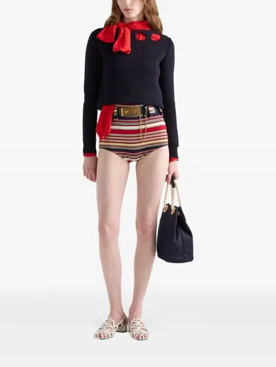 Prada Cotton Boat Neck Sweater In Blue