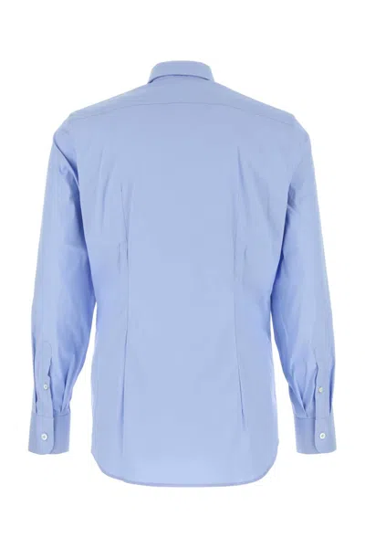 Prada Light Blue Stretch Poplin Shirt In Blue