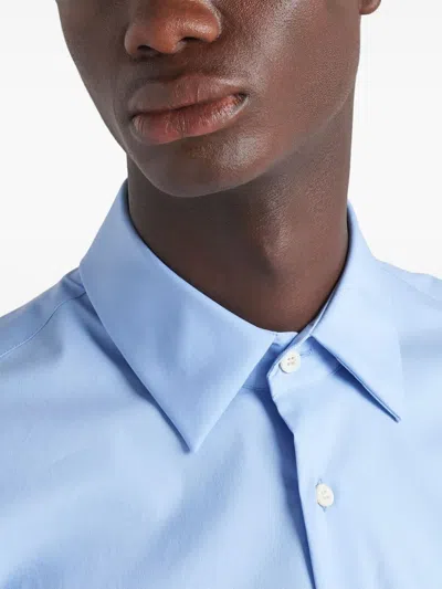 Prada Light Blue Stretch Poplin Shirt In Blue
