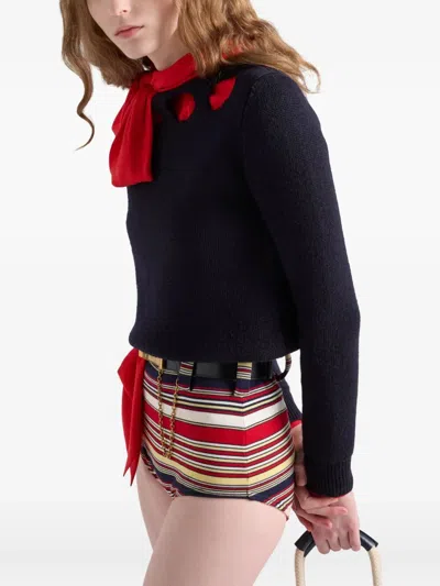 Prada Cotton Boat Neck Sweater In Blue