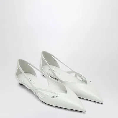 Prada Pointed Toe Cut-out Ballerina Shoes In White