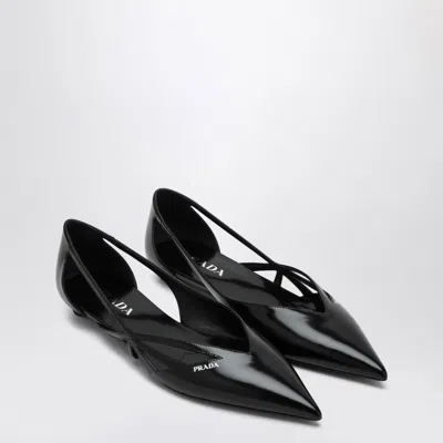 Prada Brushed Leather Cut-out Ballerinas In Black
