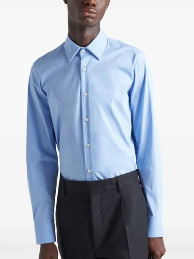 Prada Light Blue Stretch Poplin Shirt In Blue