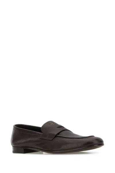 Prada Saffiano Leather Penny Loafers In Black