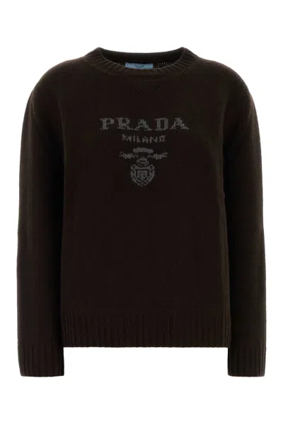 Prada Dark Brown Wool Blend Sweater In Brown