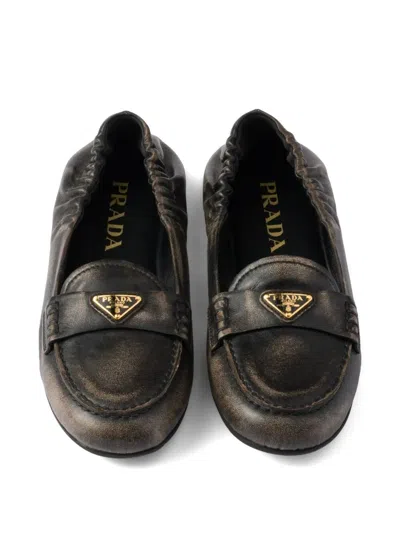 Prada Deconstructed And Flexible Nappa Leather Loafers Shoes In Black