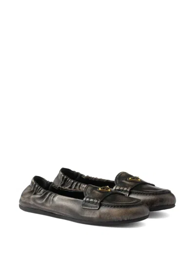 Prada Deconstructed And Flexible Nappa Leather Loafers Shoes In Black