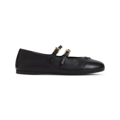 Prada Double-buckle Leather Ballerinas In Black