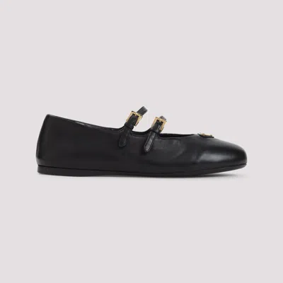 Prada Double-buckle Leather Ballerinas In Black