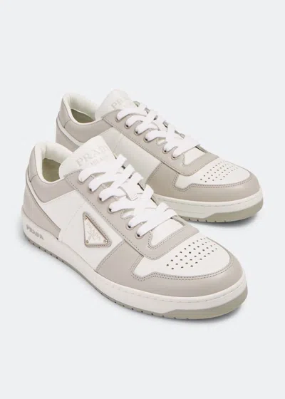 Prada Two-tone Leather Downtown Sneakers In Neutral