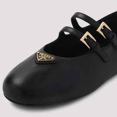 Prada Double-buckle Leather Ballerinas In Black