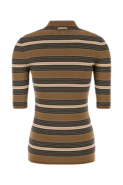 Prada Stretch Cotton Blend Polo Shirt With Embroidery In Multi