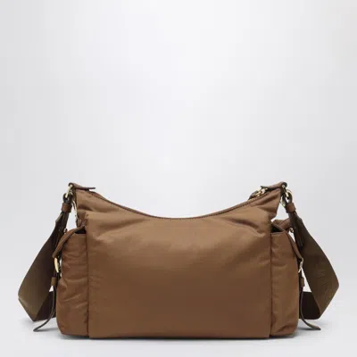 Prada Explore Large Brandy Bag In Renylon And Leather In Brown