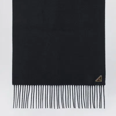 Prada Fringed Edges Silk And Cashmere Scarf In Black