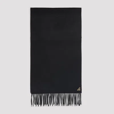 Prada Fringed Edges Silk And Cashmere Scarf In Black